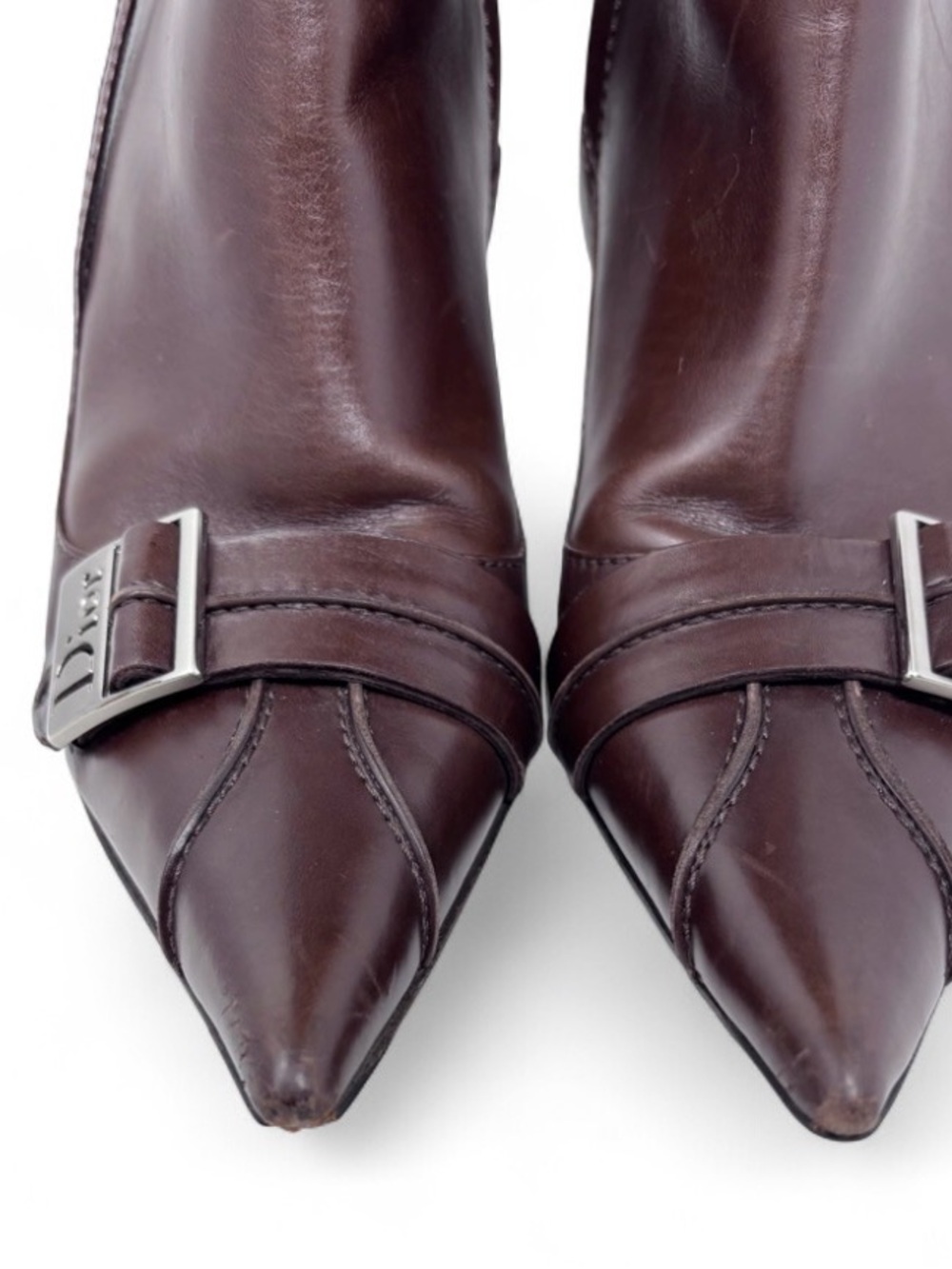 Vintage Dior Galliano Brown Knee High Leather Boot Pointed Toe Slim Buckle 39.5 - Picture 7 of 14